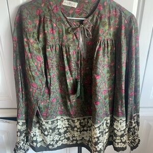 NATURAL LIFE Green and Pink Floral Blouse